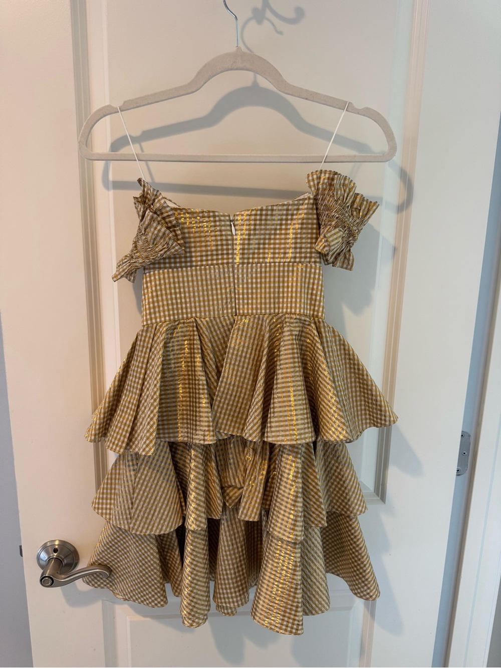 Carolina Constas Gold & White Gingham Helena Mini Dress | XS - Picture 4 of 6